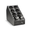Eight-compartment countertop flatware organizer with removable black perforated cylinders