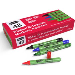 Dry Erase Whiteboard Markers, Medium Tip, Slim Barrel, Assorted Colors, Box of 48