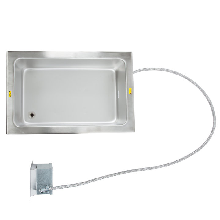 208- to 240-volt top-mount fabricator drop-in hot well with standard drain and thermostatic controls
