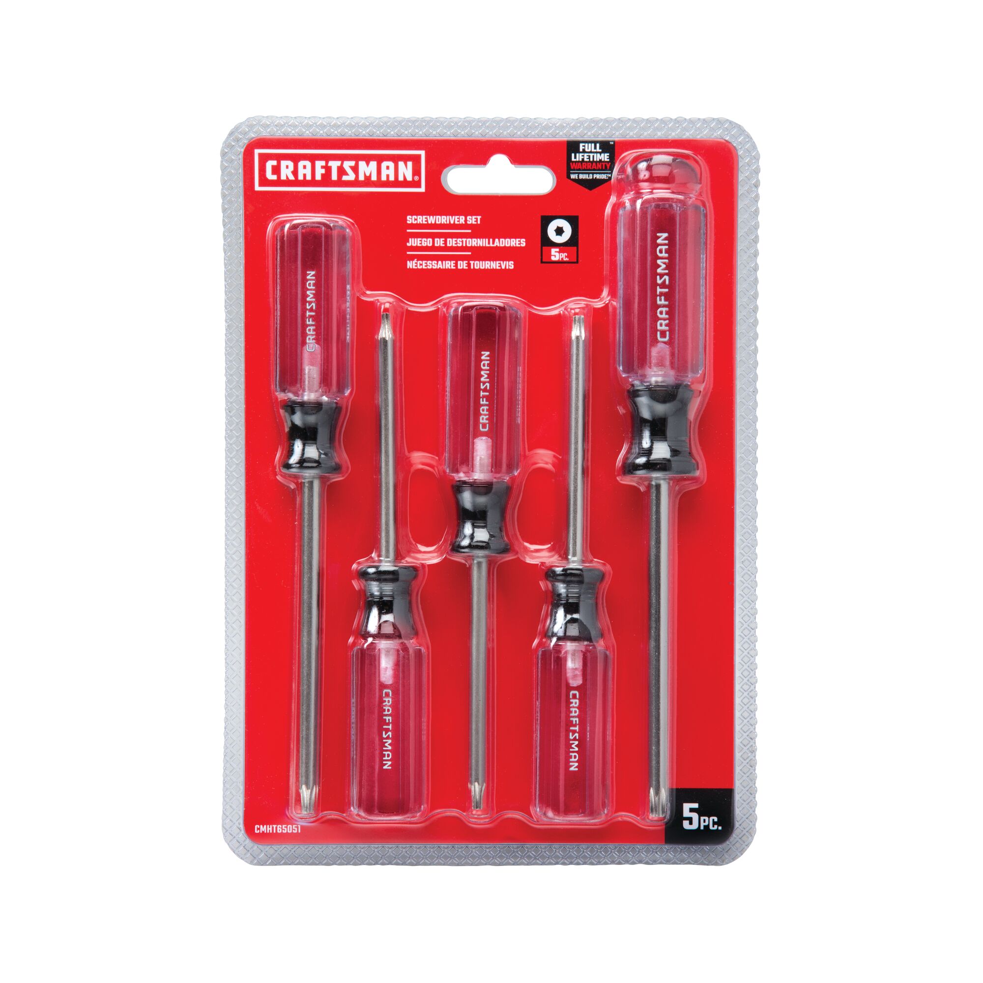 5 piece Torx Acetate ScrewDriver Set in carded blister packaging.