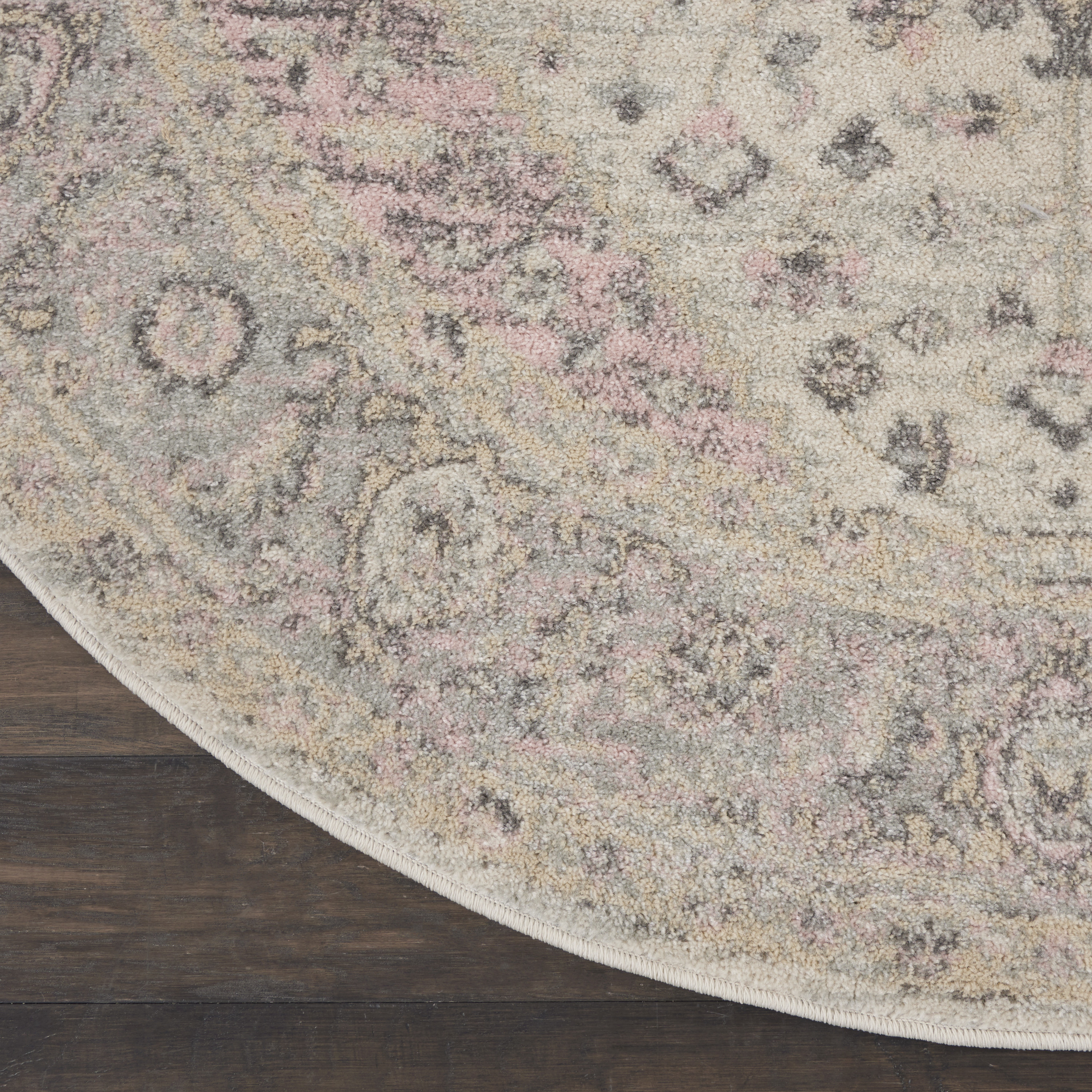 Nourison Tranquil 5'3" x Round Ivory Pink Vintage Indoor Rug