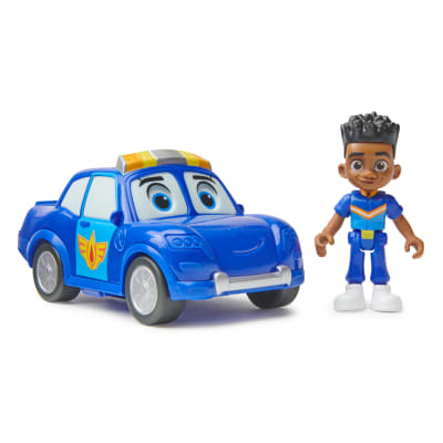 Disney Junior Firebuds, Jayden et Piston, figurine articulée et véhicule de police avec mouvement des yeux interactif, jouets pour filles et garçons à partir de 3 ans