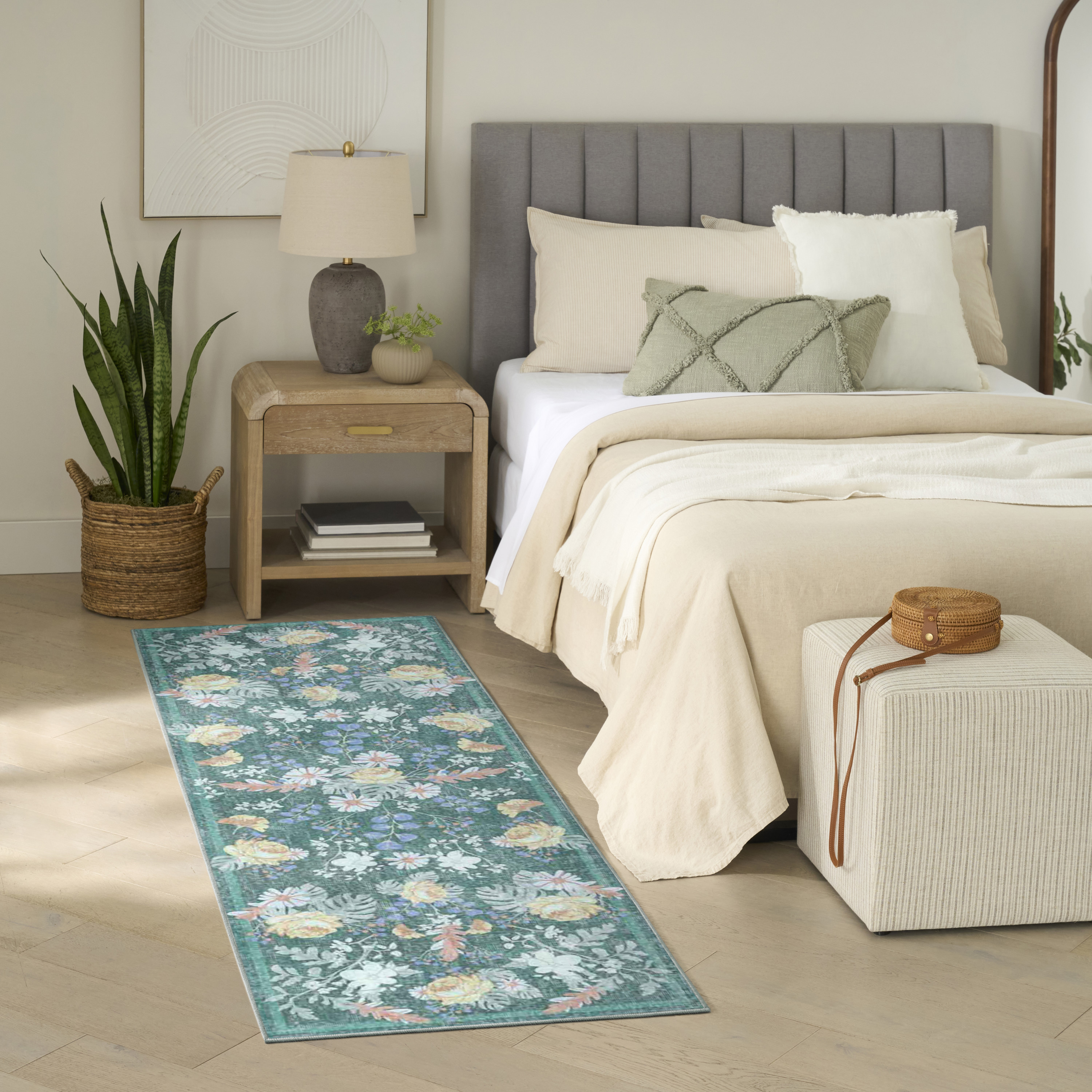 Nourison Botanical Washables 2' x 6' Green Multicolor Farmhouse Indoor Rug