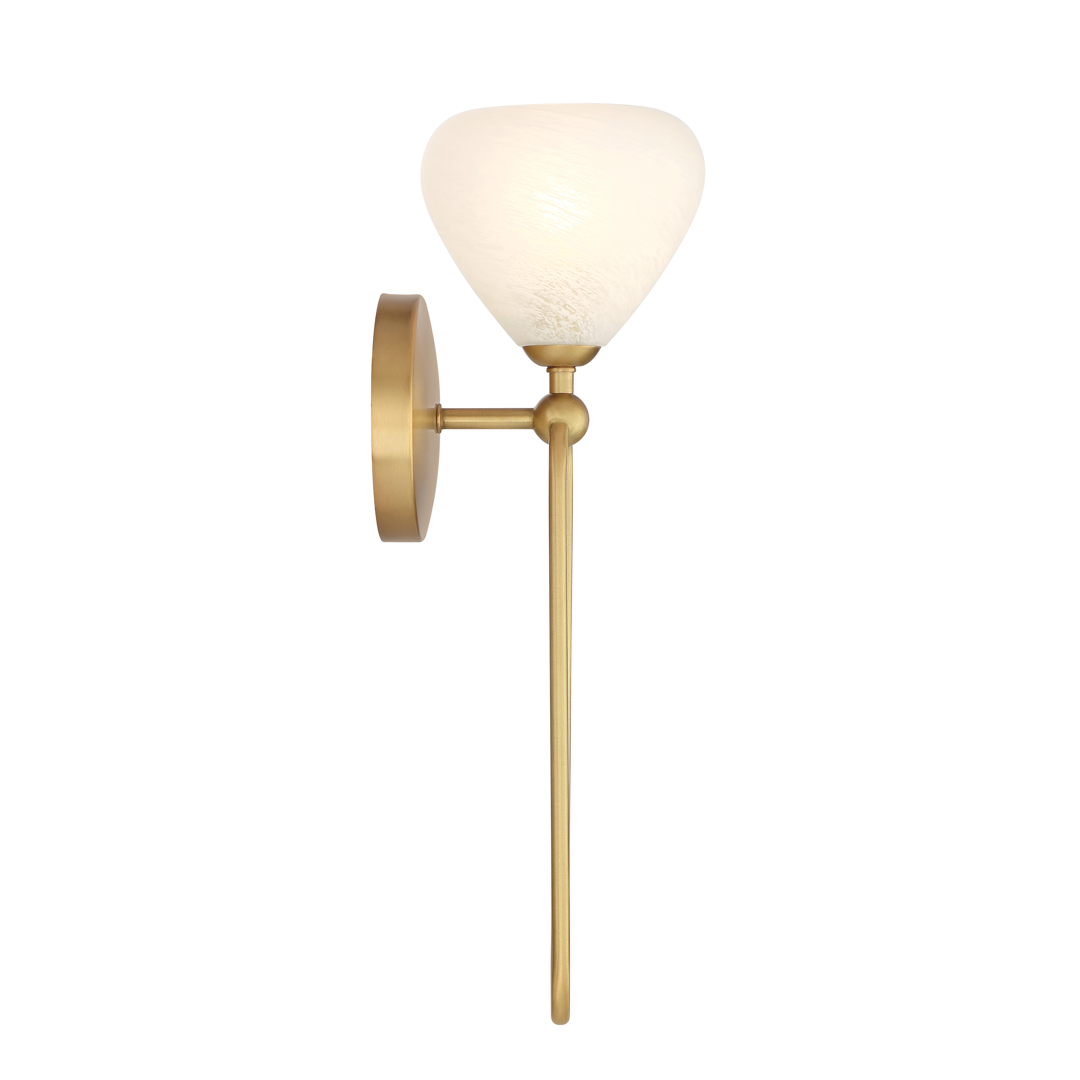 The Orion wall sconce combines timeless brass finish with etched alabaster glass for soft, diffused lighting. Its compact 18-inch profile makes it ideal for bathrooms, hallways, and intimate spaces requiring elegant accent lighting. - alternate view