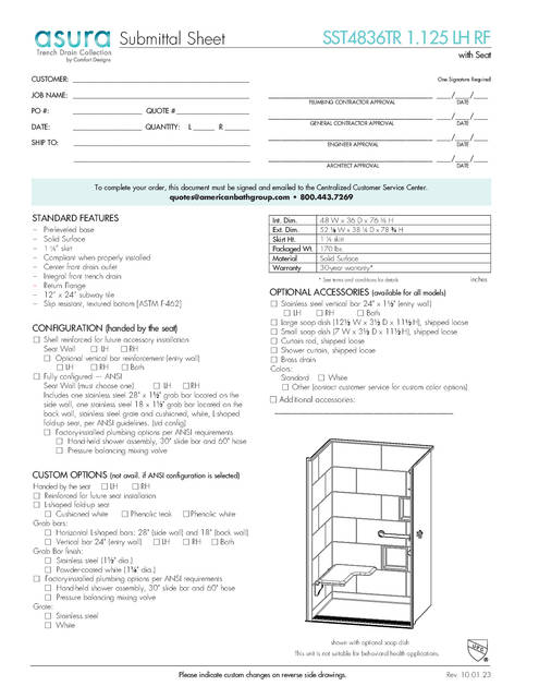 Spec Sheet — Cd Shower Spec Sheet Asura Sst 4836 Tr 1 125 Lh Rf