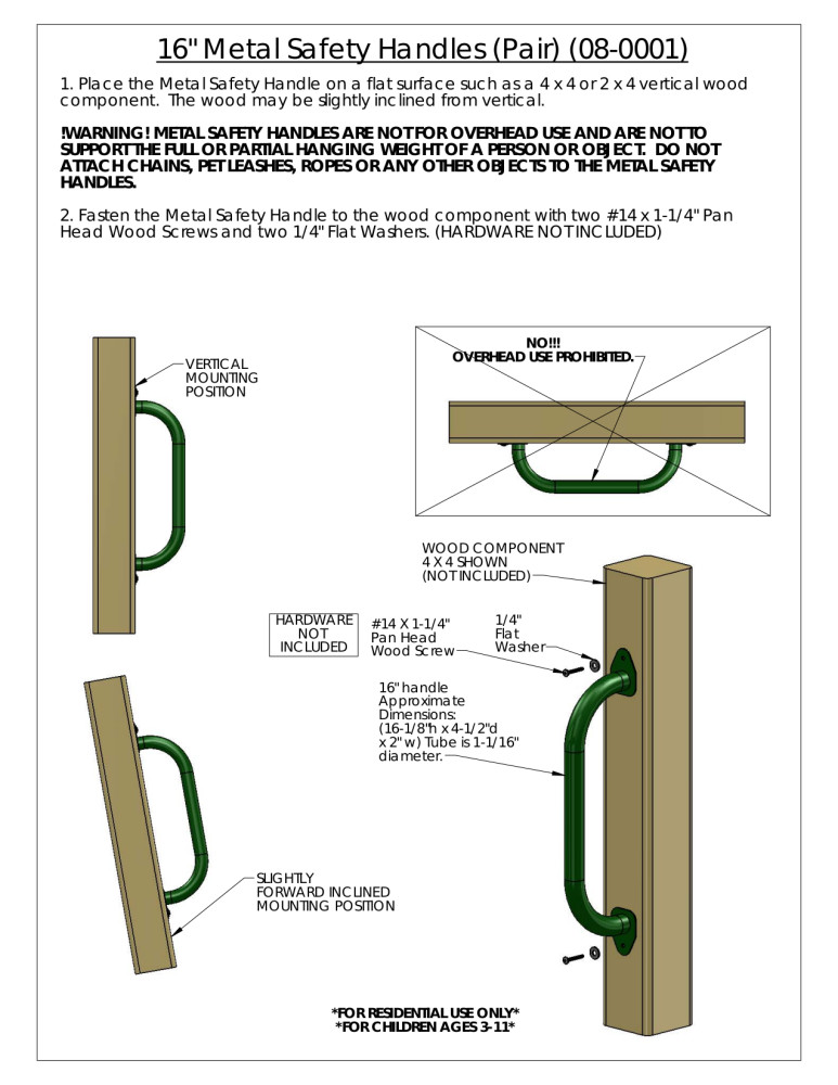 Gorilla Playsets 16Inch Metal Safety Handles (Pair) Green Walmart
