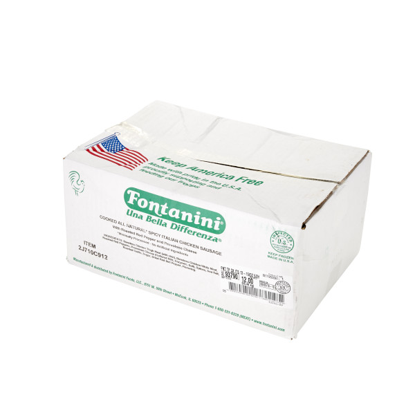 FONTANINI(r) Spicy Chicken Sausage Topping, All Natural, 12-15oz, 6/2 lb . C1RA - Front Right Closed Case (Hi Res)