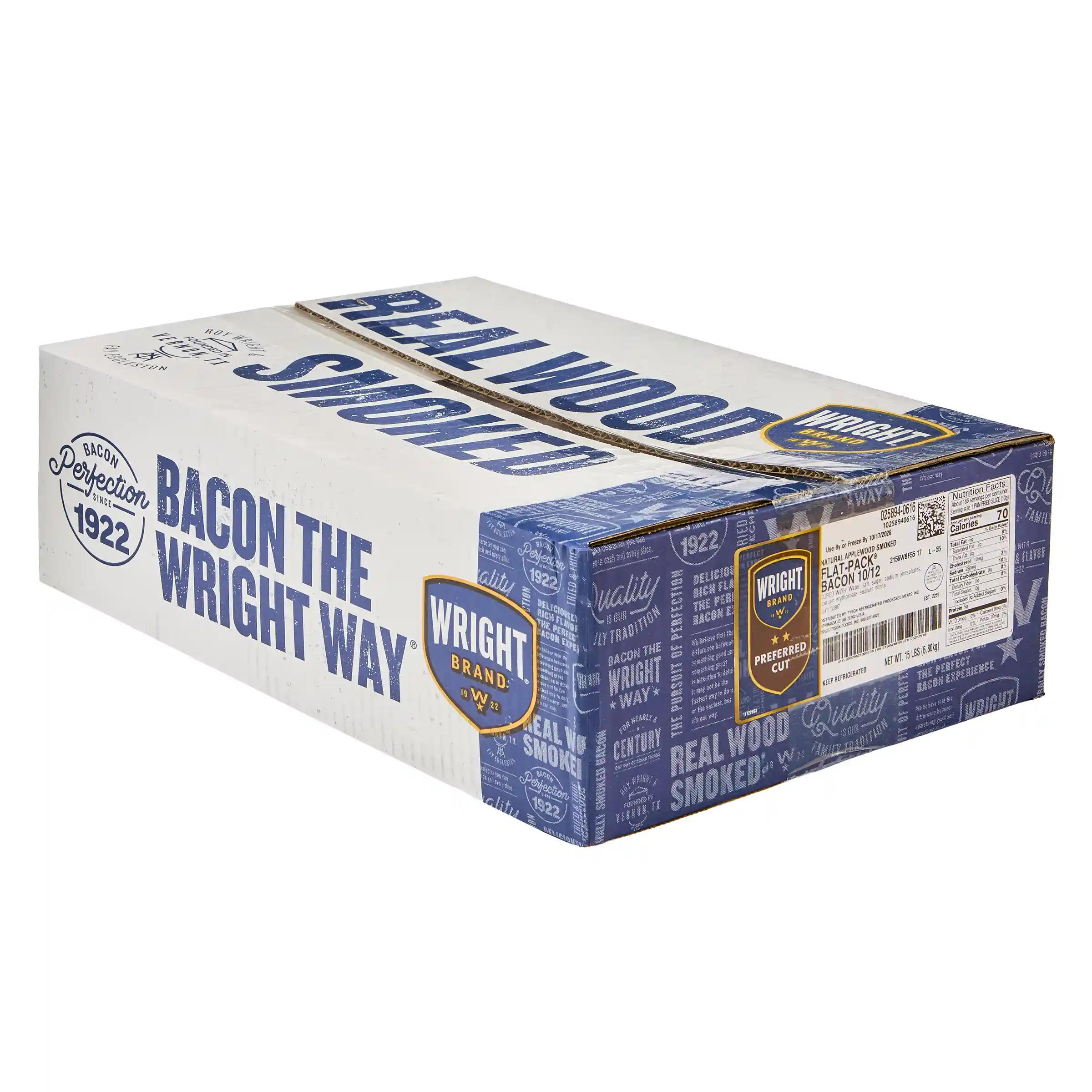 Wright® Brand Naturally Applewood Smoked Thick Sliced Flat-Pack® Bacon, 15 lbs, 10-14 Slices per Pound, Gas Flushed_image_5