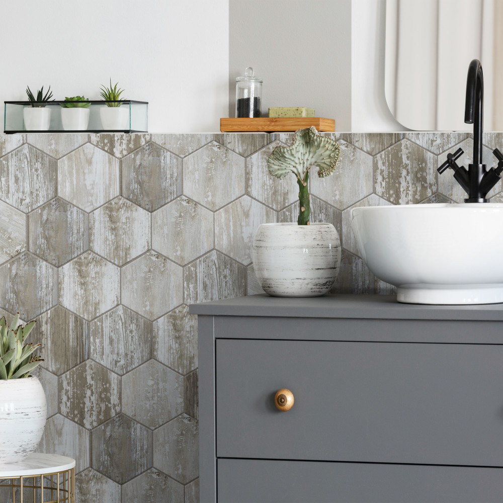 Suomi Hex Grey 8-5/8 in. x 9-7/8 in. Porcelain Floor and Wall Tile