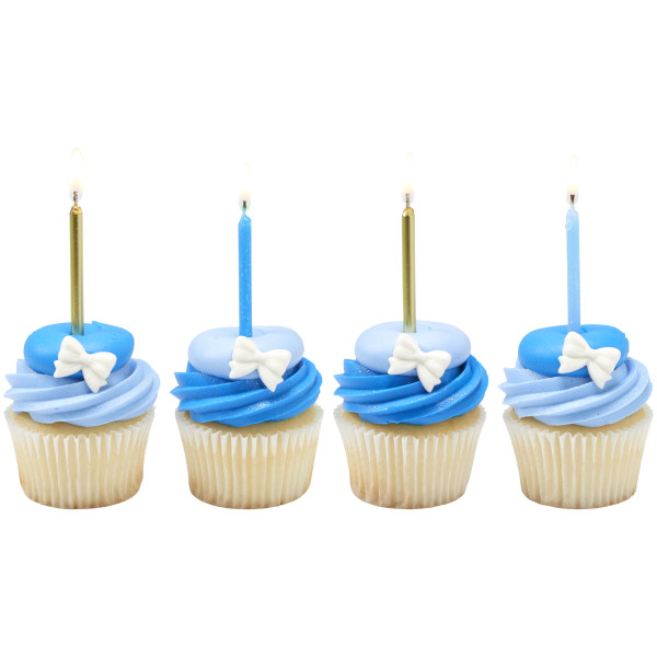 Blue Glitter & Gold Smooth & Spiral Candles