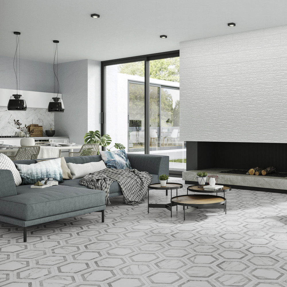Marbilia Hex Venato Grey Geo with Biotech 11 in. x 13 in. Porcelain Floor and Wall Tile