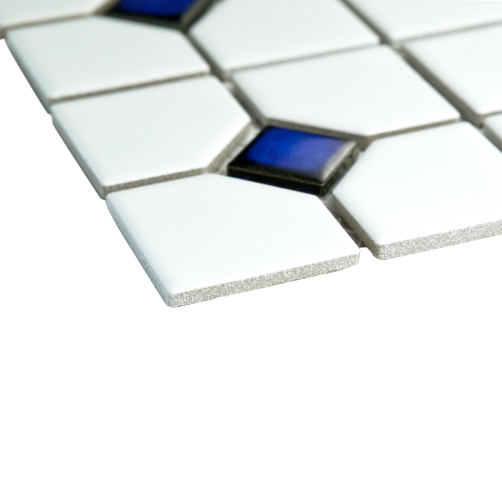 Oxford Matte White w/ Cobalt Dot 11-3/8 in. x 11-3/8 in. Porcelain Mosaic Tile