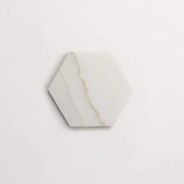 clé lapidary: legacy | six hex mosaic sheet | honed | calacatta gold | sample 