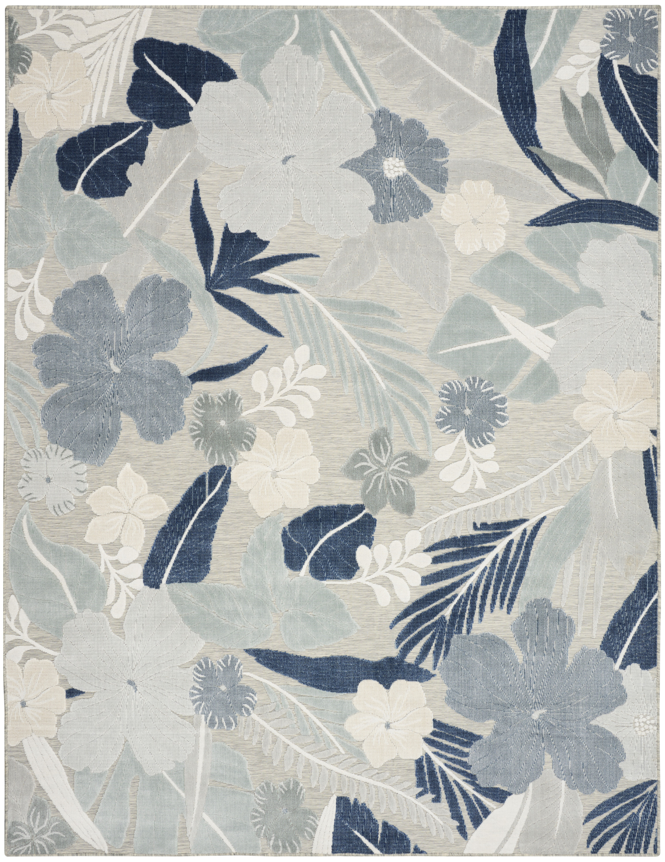 Nourison Suncoast 7'10" x 9'10" Grey Navy Tropical Rug