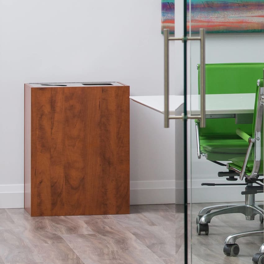 upscale recycling and trash bin in a modern office area