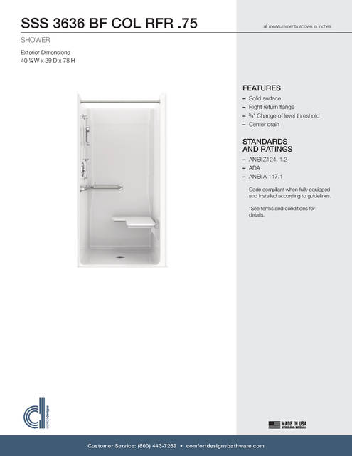 Tech Data Sheet — Cd Shower Tech Data Sss 3636 Bf 75 Col Rfr