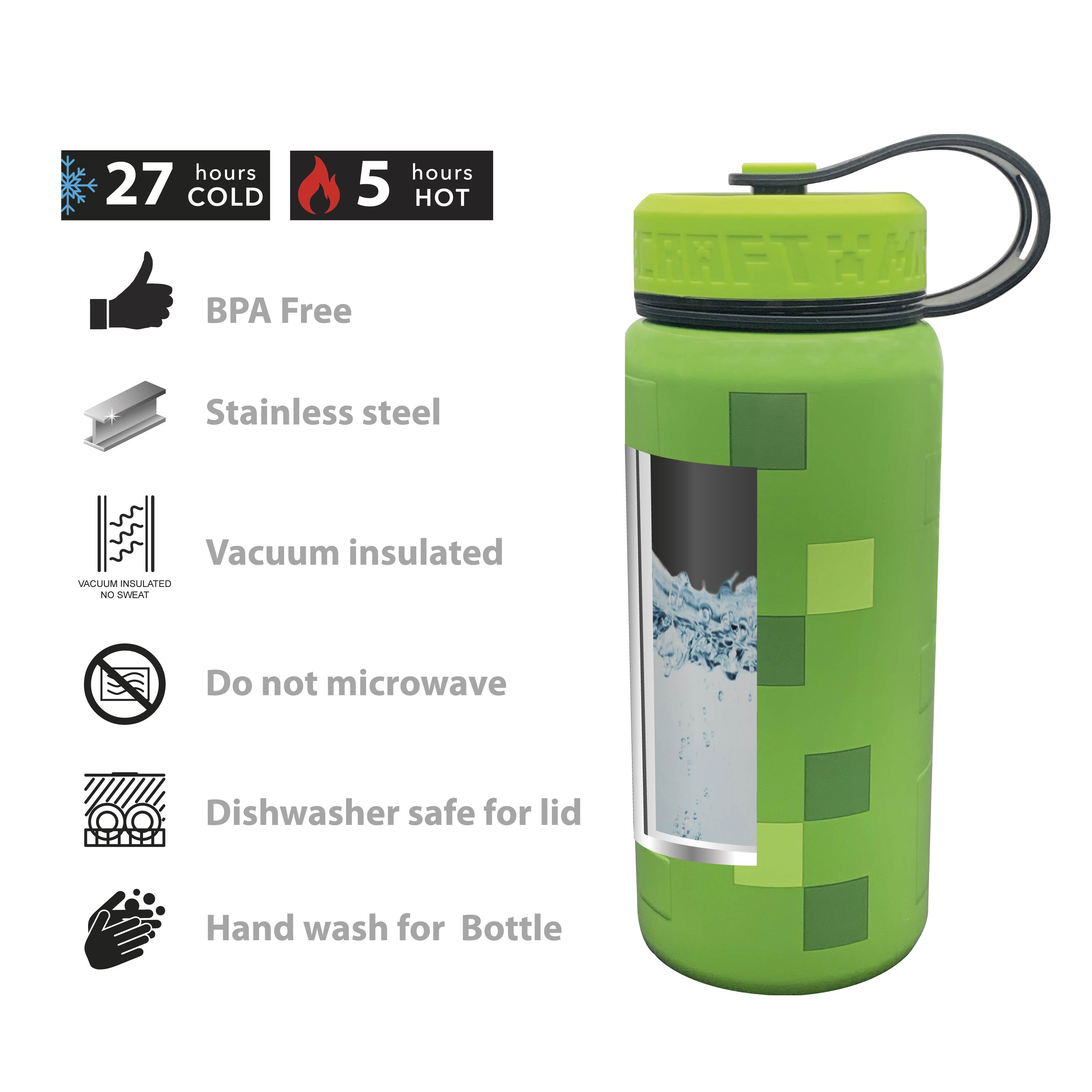 Minecraft 24 ounce Vacuum Insulated Stainless Steel Water Bottle, Video Games slideshow image 5