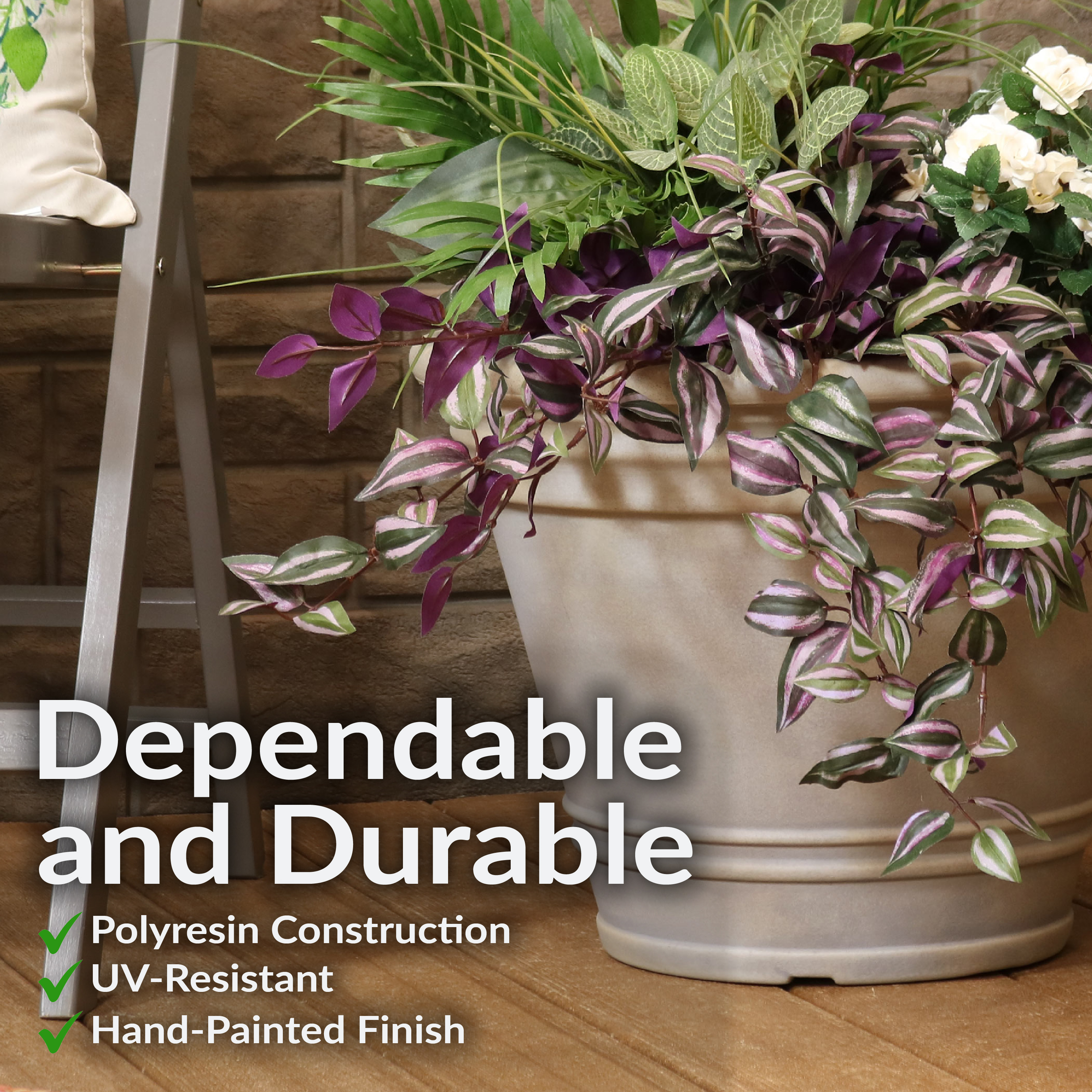 20 in Franklin Dual-Wall Polyresin Planter - Beige - Set of 4 by Sunnydaze - Picture 3 of 8