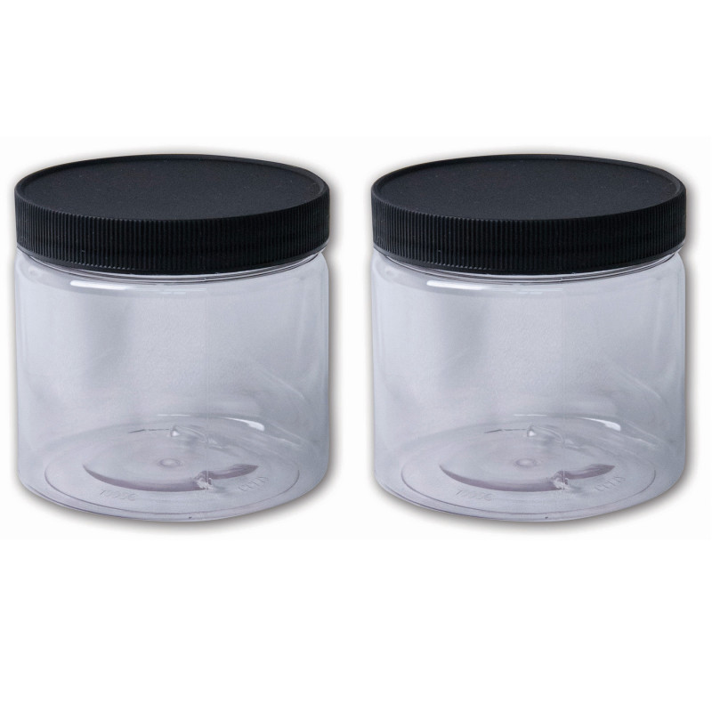 Plastic Wide-Mouth Jar With Black Lid, 16 oz, Clear, Pack of 2