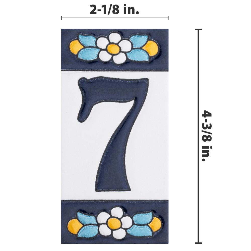 Sevillano Flora Address Numbers 7 2-1/8 in. x 4-3/8 in. Ceramic Wall Trim