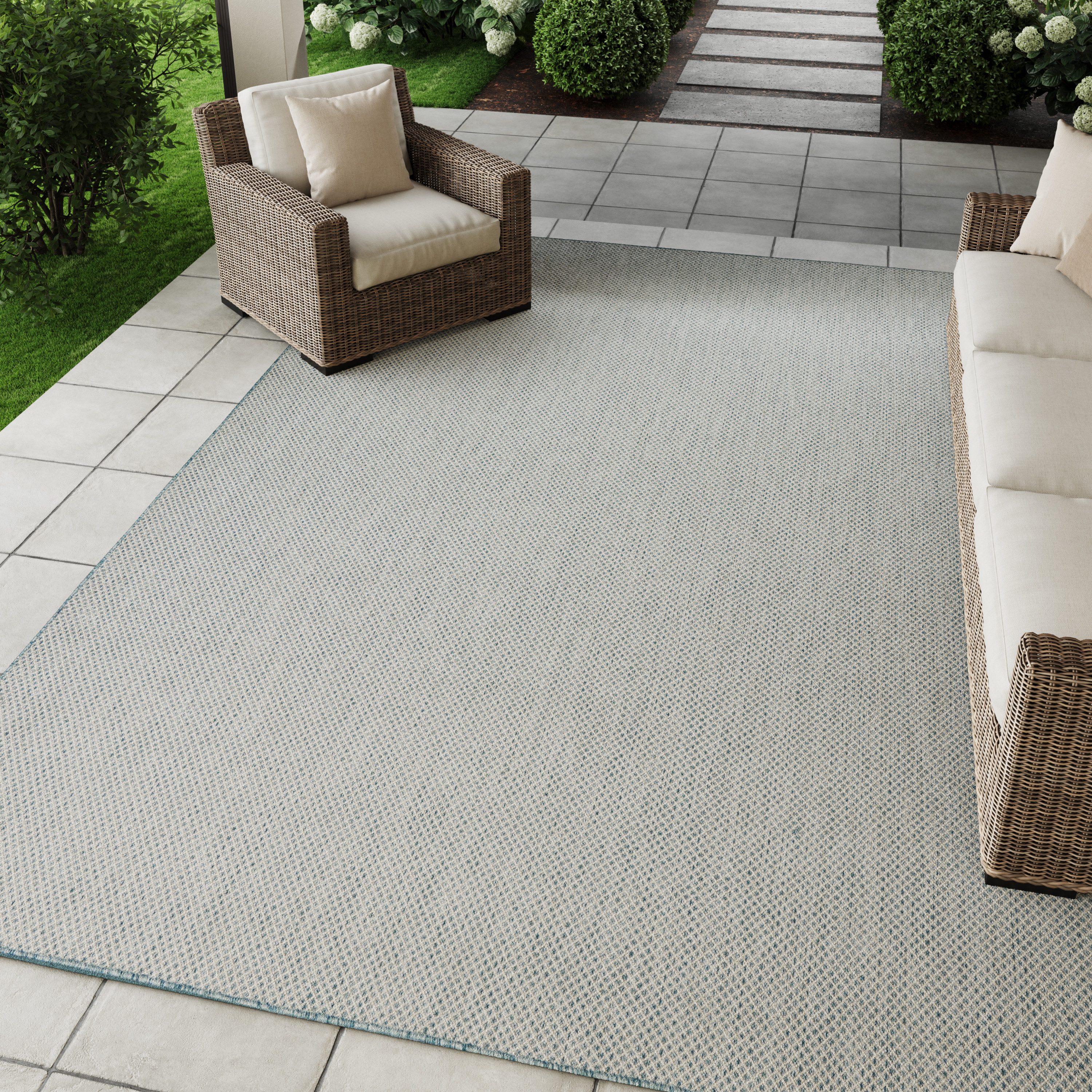 Nourison Courtyard 8' x 10' Ivory Aqua Modern Rug