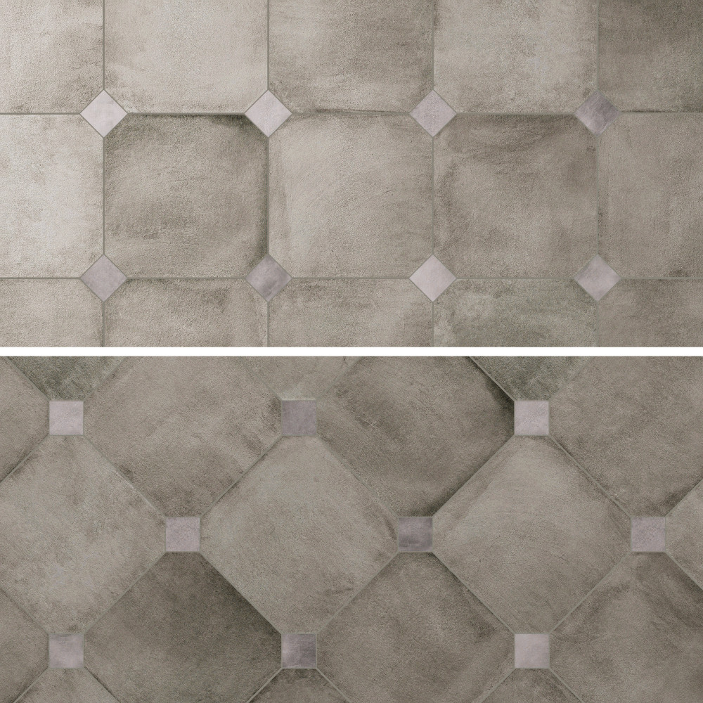 Laverton Octagon Grafito with Taco Gris 7-7/8 in. x 7-7/8 in. Porcelain Floor and Wall Tile