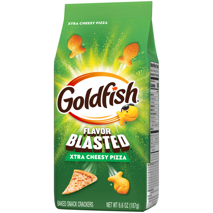 Goldfish® Flavor Blasted® Xtra Cheesy Pizza Baked Snack Crackers, 6.6 oz, bag - Right Angle Image