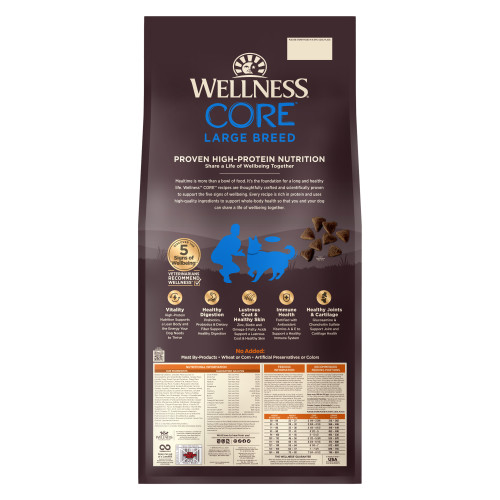 Wellness CORE Grain Free Large Breed Chicken Recipe back packaging