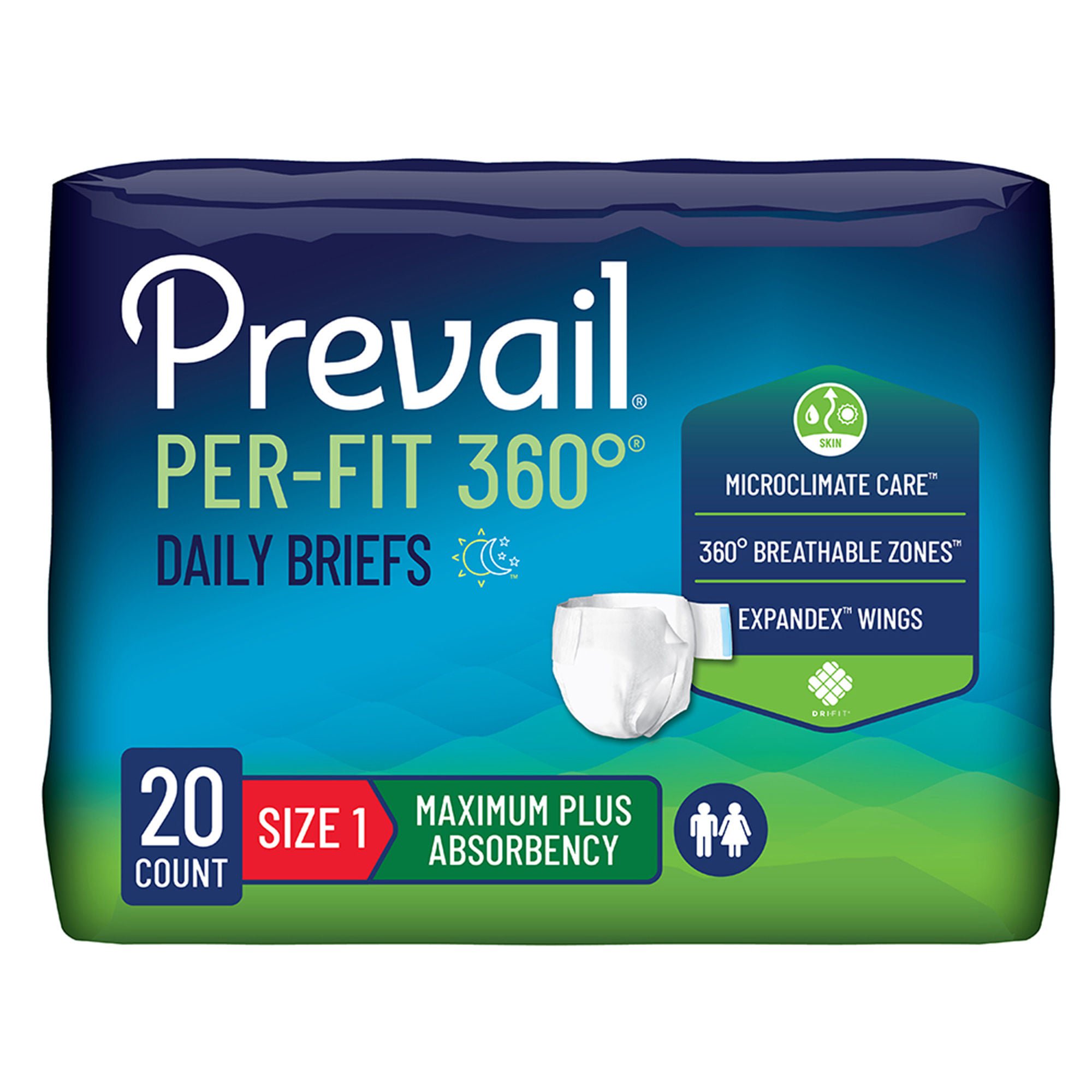 Prevail® Per-Fit 360°™ Daily Briefs, Maximum Plus, Size 1