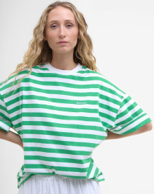 Abby Striped Oversized T-Shirt White/Kelly Green