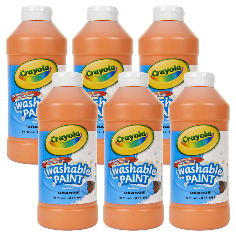Washable Paint, Orange, 16 oz. Bottles, Pack of 6