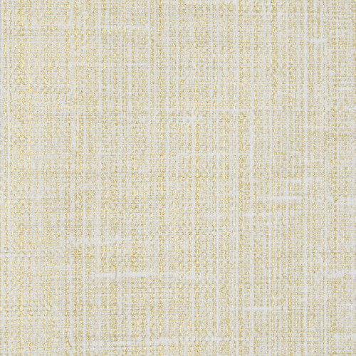 Pale cream woven wallpaper with metallic gold crosshatch threads, displaying a subtle shimmer; close-up view of the textured surface in even lighting with no surrounding objects.