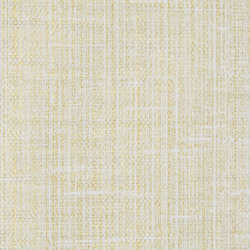 Pale cream woven wallpaper with metallic gold crosshatch threads, displaying a subtle shimmer; close-up view of the textured surface in even lighting with no surrounding objects.
