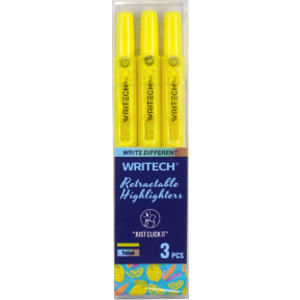 Retractable Highlighters, Neon Yellow, 3-Pack