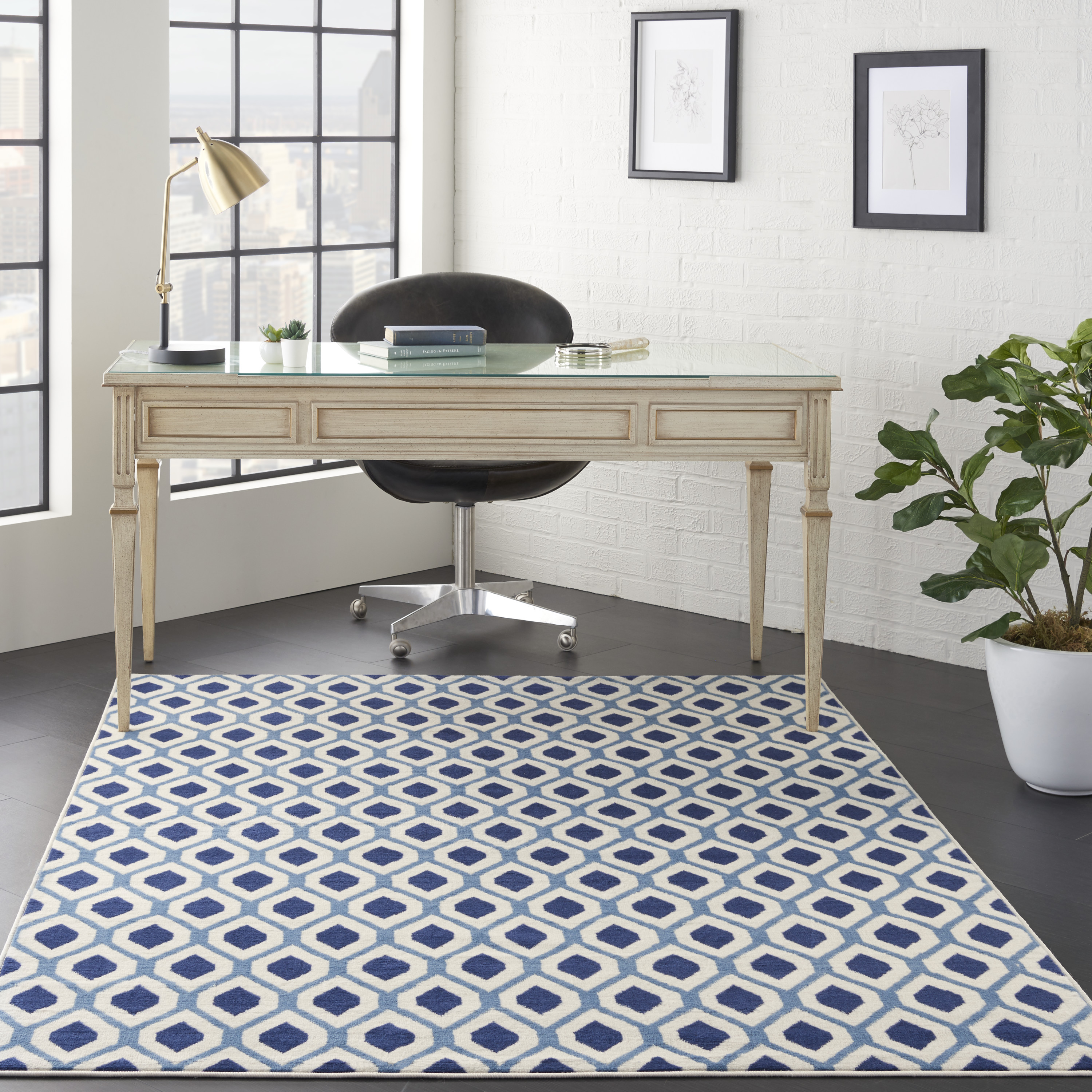 Nourison Grafix GRF22 White Navy Rug