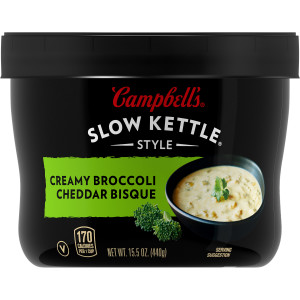 Campbell’s® Slow Kettle® Style Creamy Broccoli Cheddar Bisque, 15.5 oz Microwavable Bowl (Case of 8)