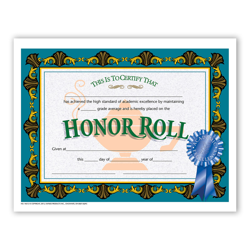 Honor Roll Certificate, 8.5" x 11", Pack of 30