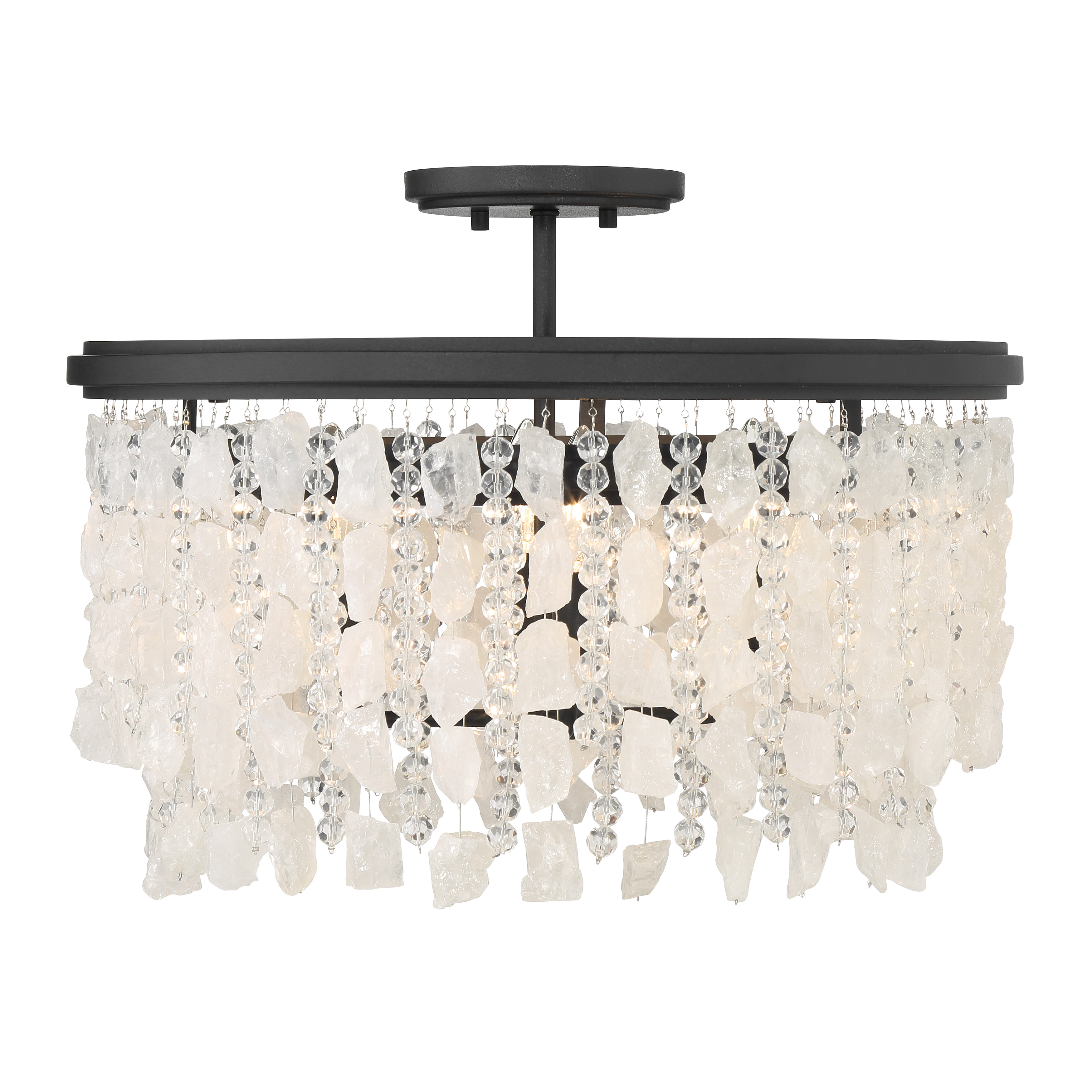 The Shimmering Elegance combines contemporary styling with luxurious crystal detailing. Its quartz crystalline and cut glass beads create stunning light refraction, while the Sand Coal Black finish adds modern drama. - alternate view