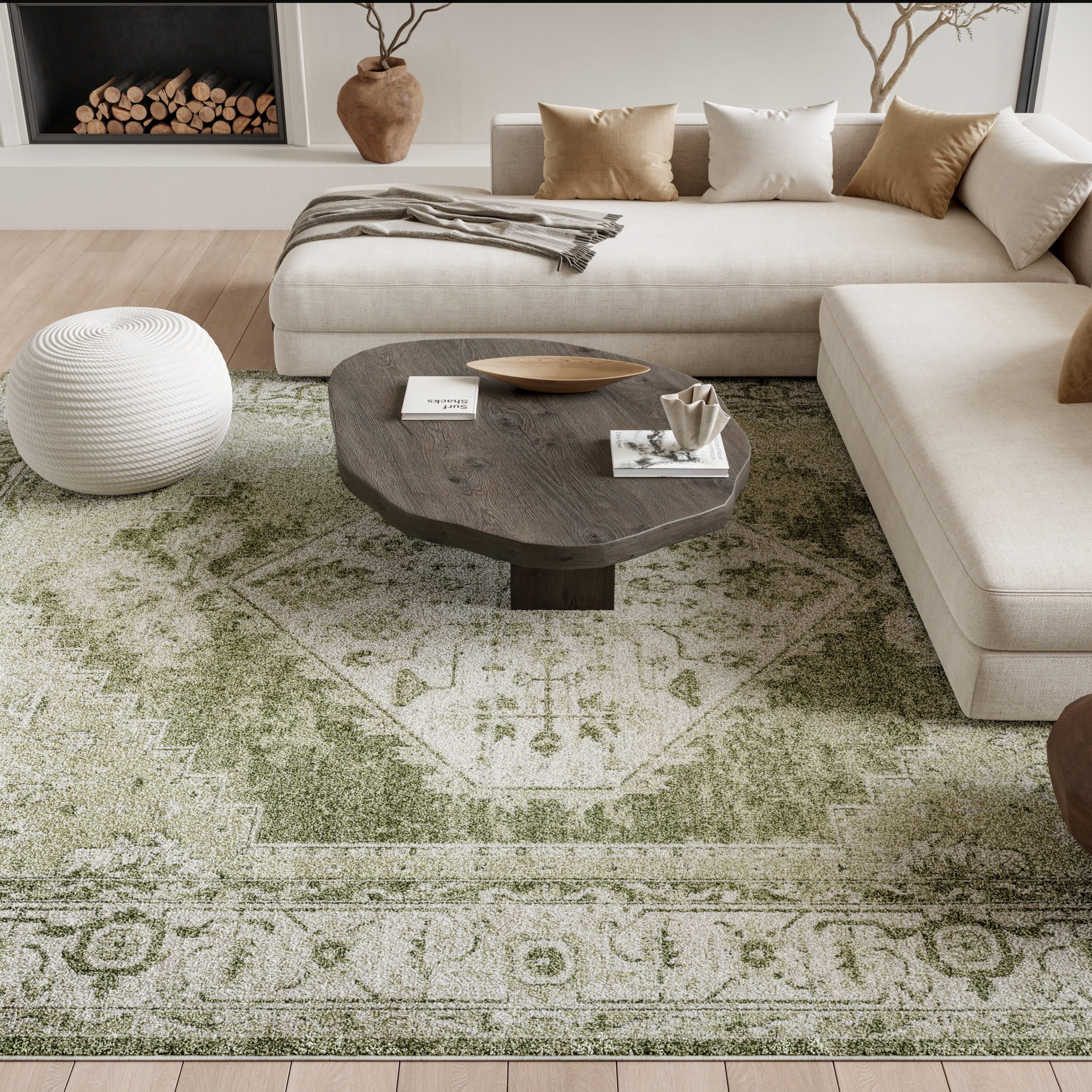 Nourison Astra Machine Washable 7'10" x 10' Ivory Green Vintage Indoor Rug