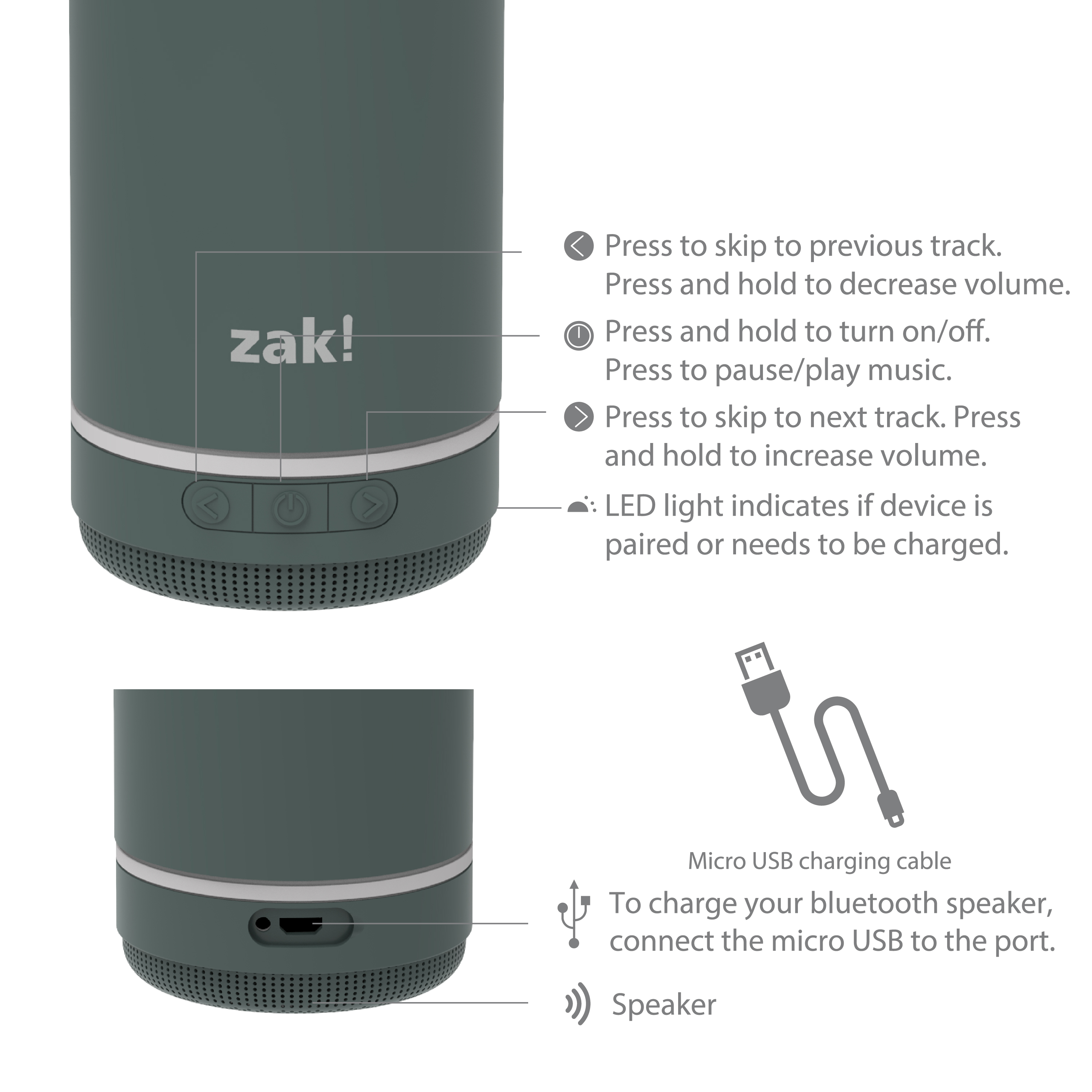 Zak Play 17.5 ounce Stainless Steel Tumbler with Bluetooth Speaker, Gray slideshow image 9