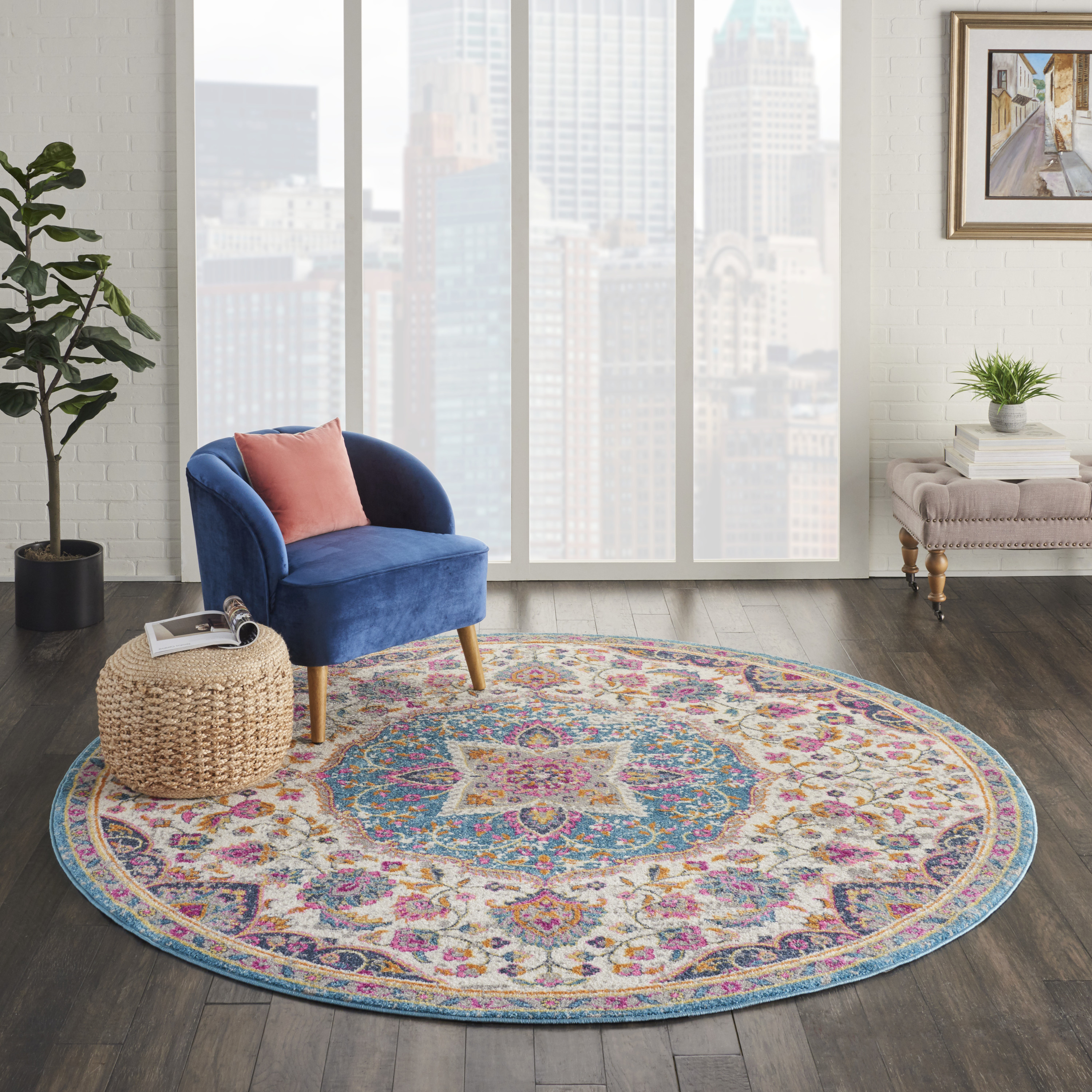 Nourison Passion 8' x Round Ivory Multicolor Transitional Indoor Rug