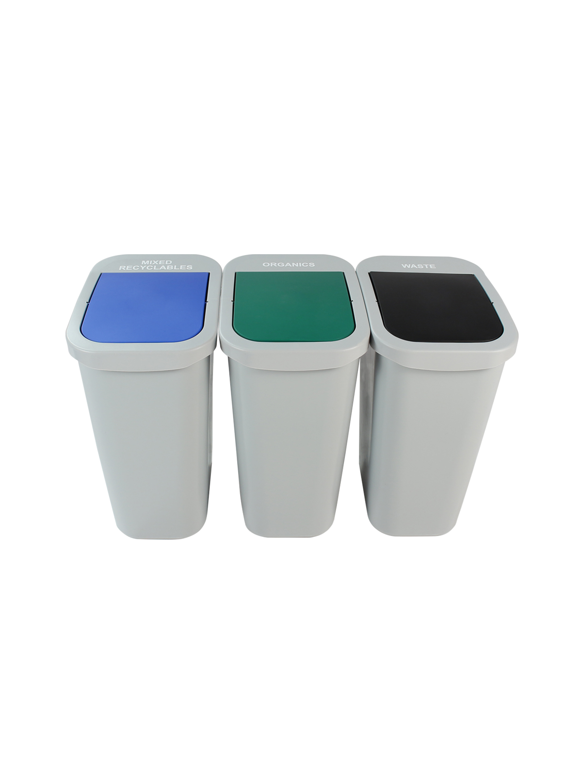 BILLI BOX – Triple – Kit – 10 G – Mixed Recyclables-Organics-Waste – Swing – Grey-Blue-Green-Black
