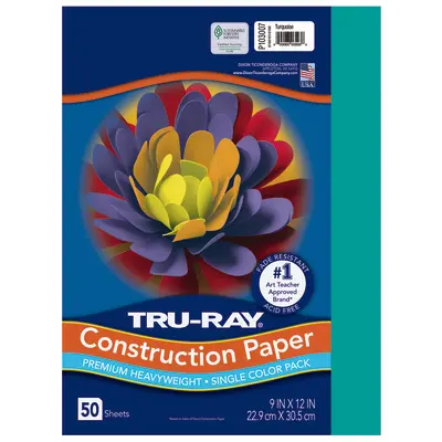 Tru-Ray Premium Heavyweight Construction Paper, Turquoise, 9"x 12", 50 Sheets