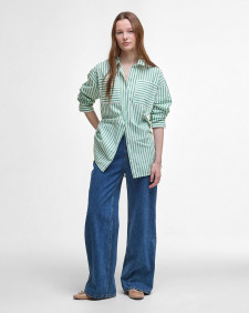 Nicola Striped Relaxed Long-Sleeved Shirt White/Kelly Green