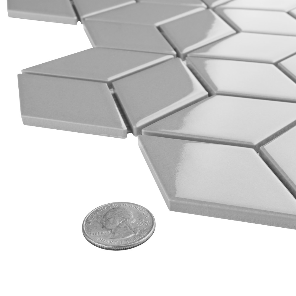 Metro Rhombus Glossy Light Grey 10-1/2 in. x 12-1/8 in. Porcelain Mosaic Tile