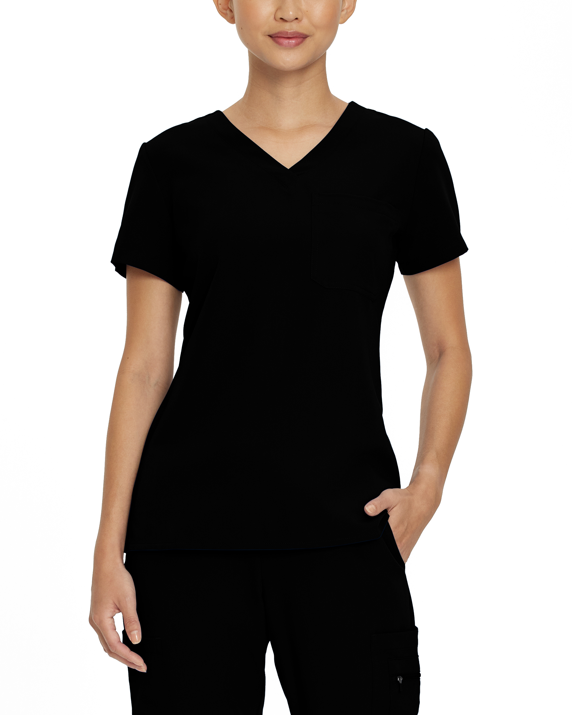 White Cross V-Tess Women&#8216;s 1-Pocket V-Neck Scrub Top-White Cross