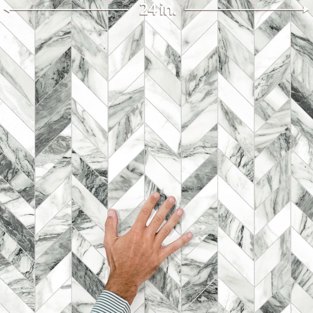Touche Chevron Zebre 11-3/4 in. x 12-1/4 in. Porcelain Mosaic Tile