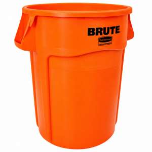 RUB2119307, Rubbermaid Commercial, Brute High Visibility Trash Container, 44 gal, Plastic, Orange