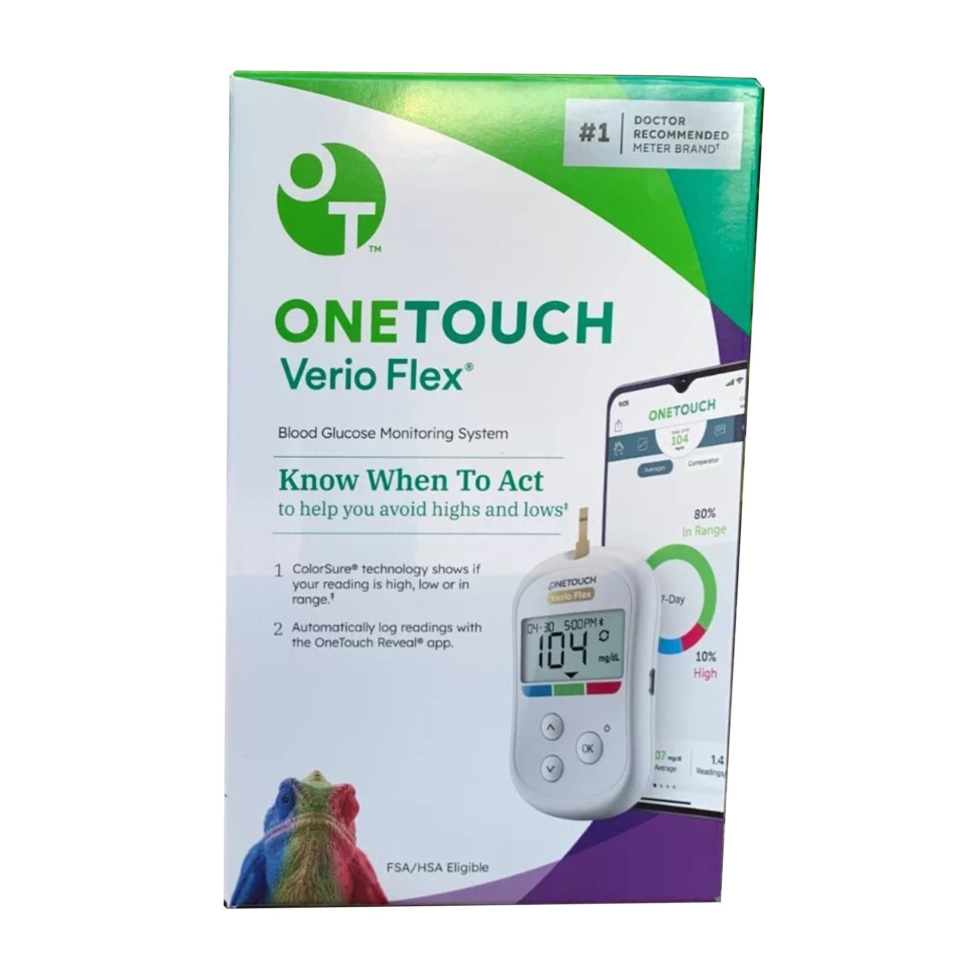 Blood Glucose Meter OneTouch Verio Flex® 5 Second Results 500 Test Results Requires Coding