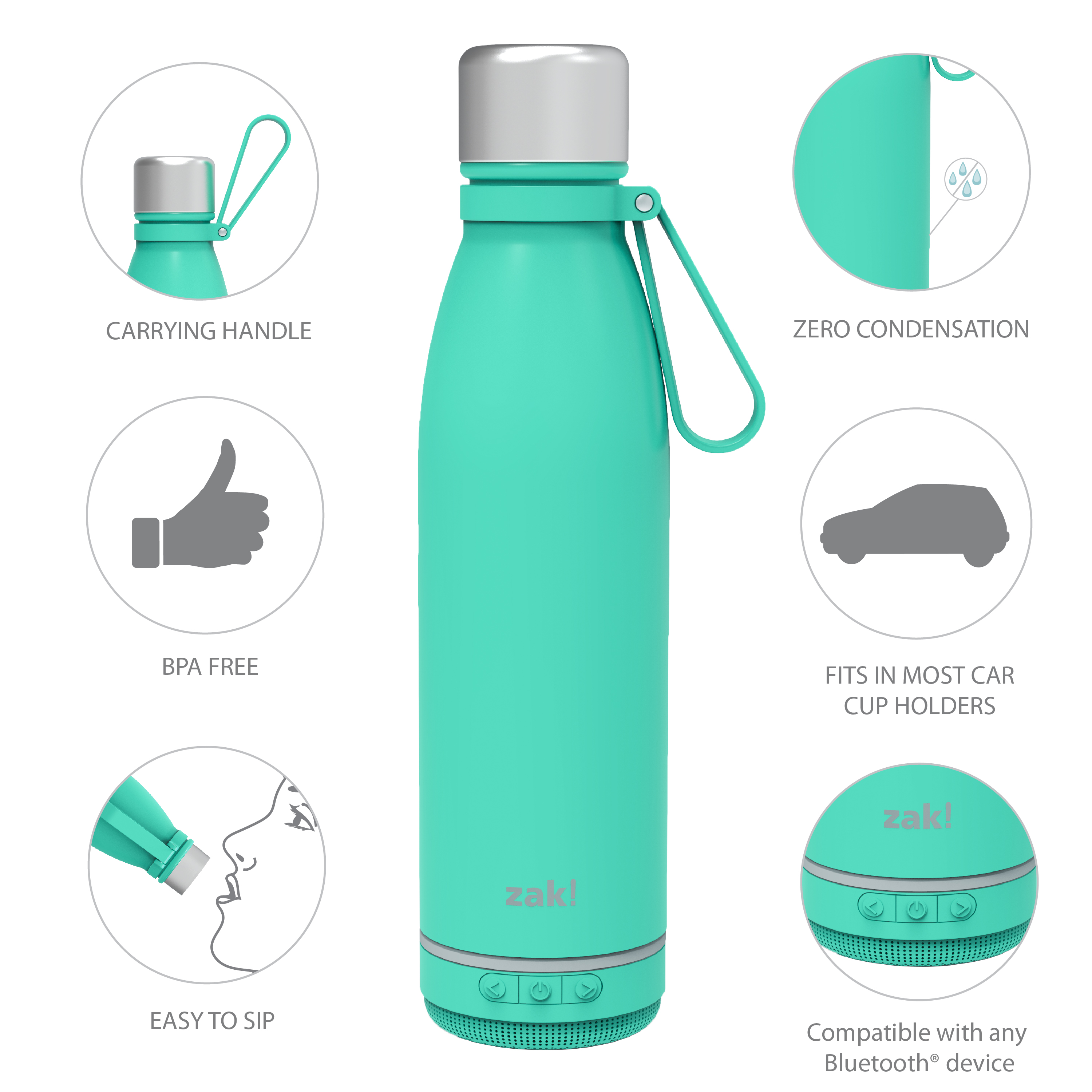 Zak Play 17.5 ounce Stainless Steel Tumbler with Bluetooth Speaker, Teal slideshow image 10 Zak Play 17.5 ounce Stainless Steel Tumbler with Bluetooth Speaker, Teal slideshow image 10